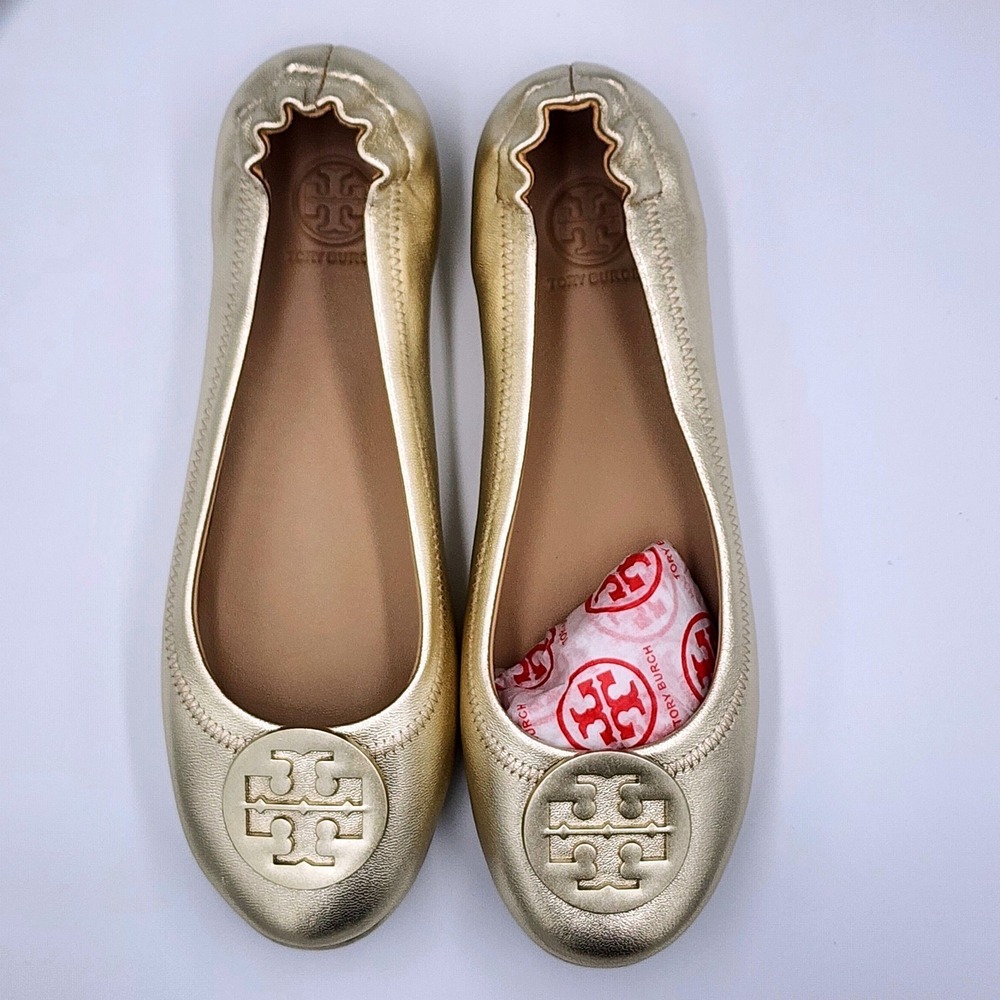 Tory Burch Metallic Gold Reva Ballet Flats - Picture 4 of 14
